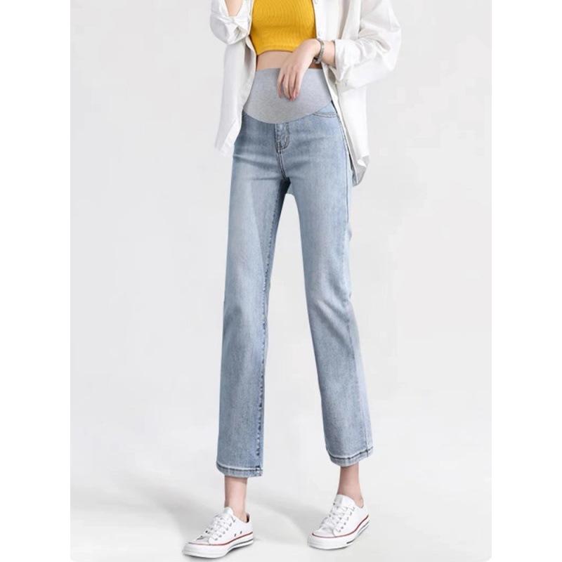 マタニティ デニム パンツ 春夏 高腰 腹 支え ファッション ストレート ジーンズ 妊婦 婦人服 コットン..