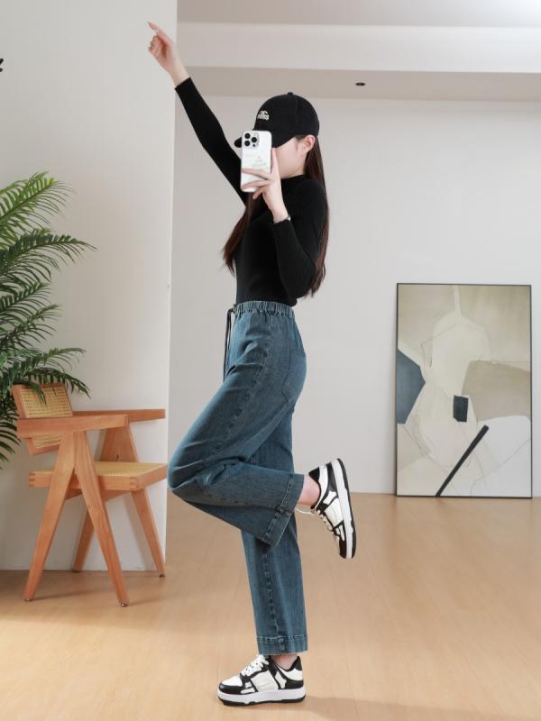 マタニティ デニム パンツ ゆったり ワイドレッグ 9分丈 秋冬 綿 高伸縮 妊婦 産前産後 調整可能 ブル..