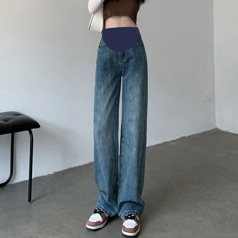 マタニティ デニム パンツ ゆったり ストレート ジーパン ジーンズ 妊婦 産前 産後 ズボン アジャスタ..