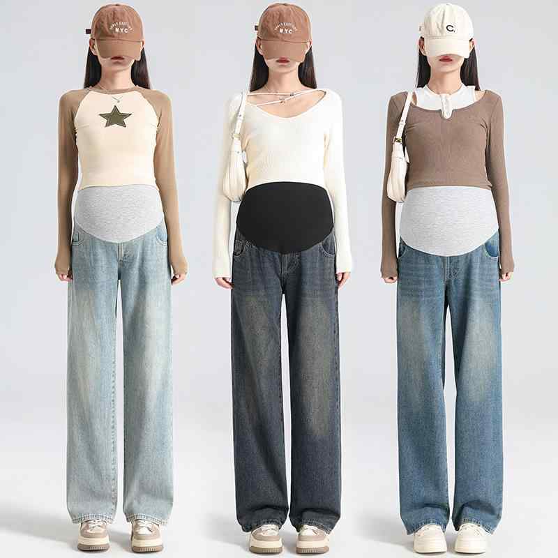 マタニティ デニム パンツ 妊婦 産前 産後 ズボン ボトムス ゆったり ワイドレッグ 妊娠初期 妊娠中期 ..