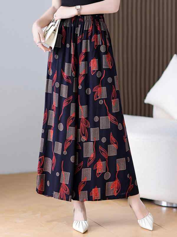 パンツ レディース ミセス 婦人服 スカンツ ワイドレッグパンツ ゆったり 9分丈 綿麻混紡 ウエストゴム..