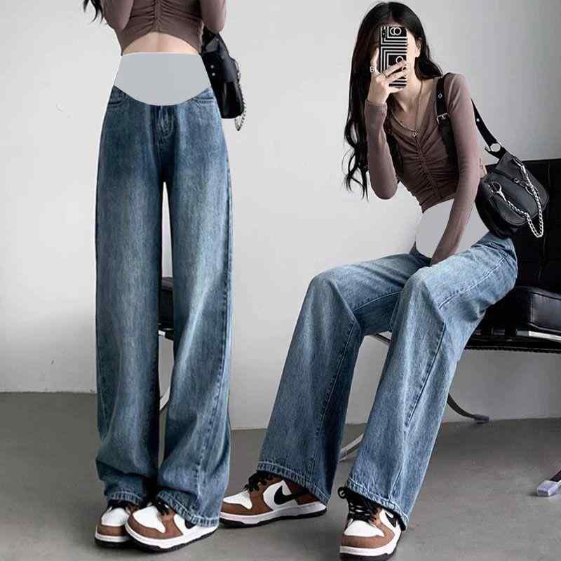 マタニティ パンツ 春秋 デニム 大きいサイズ ワイドレッグパンツ ロングパンツ 妊婦 産前 産後 薄手 ..