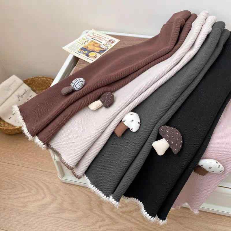 キッズ 女の子 レギンス パンツ 秋冬 裏起毛 花柄 フリル 立体 マッシュルーム あったか ボトムス 80cm..