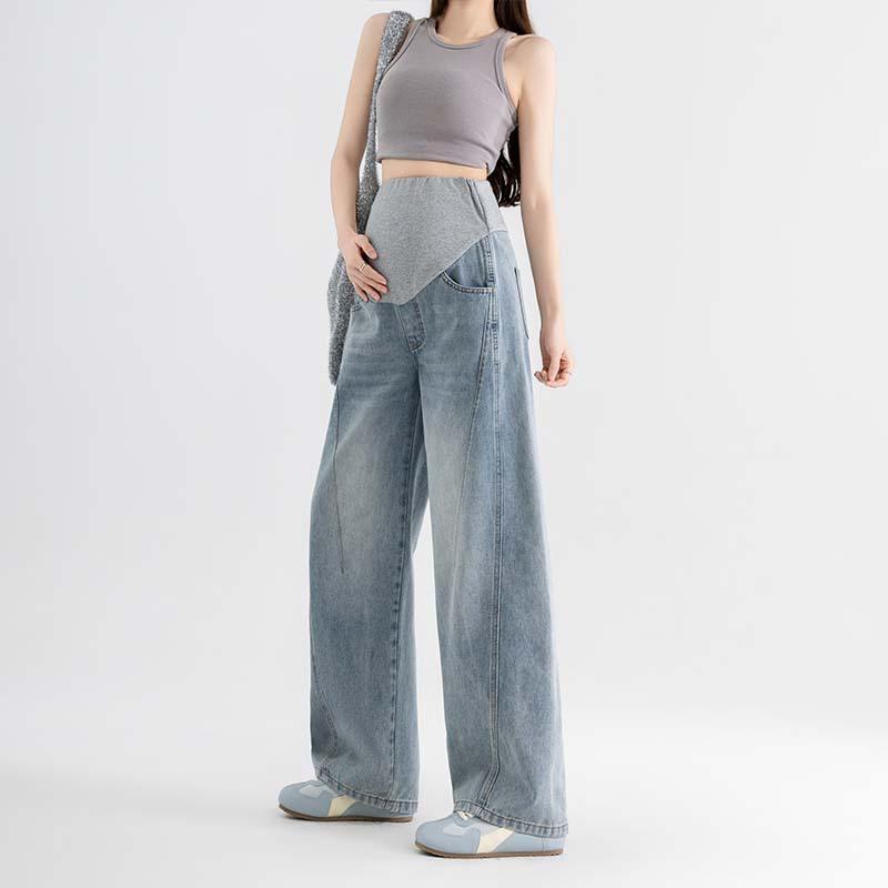 マタニティ ジーンズ デニム 妊婦 ズボン パンツ ワイドレッグ ルーズ コットン ゆったり 大きめサイズ..