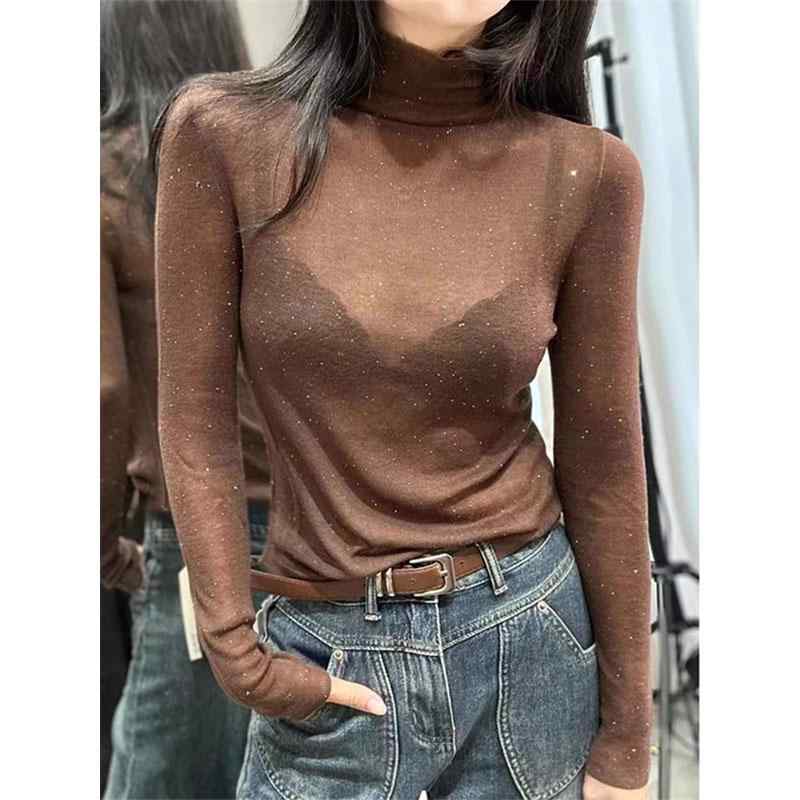 ニット レディース 秋冬 薄手 ハイネック ラメ入り トップス 暖か プルオーバー 長袖 カットソー きれ..