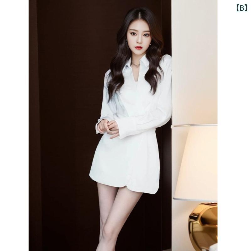 かわいい シャツワンピース レディース ラシャペル 半袖 シャツ ワンピース レディース 夏 ブルー 韓国 カレッジ 風 ウエスト ロング スカート