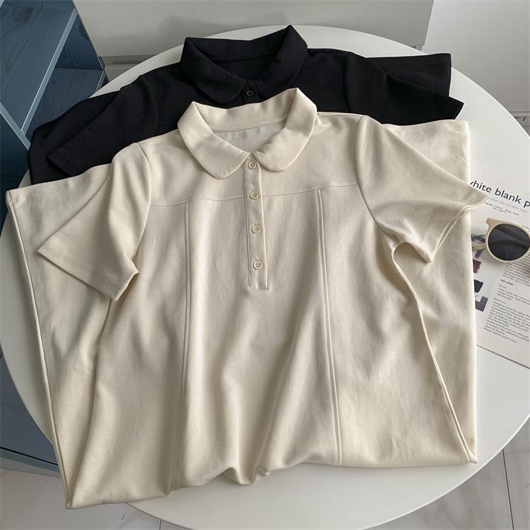 ワンピース レディース チュニック 半袖 膝丈 ミモレ丈 Aライン ポロネック コットン ブラック 黒 ゆったり 体型カバー 着痩せ 高見え 上品 きれいめ フェミニン 通勤 オフィス お呼ばれ デート 春夏