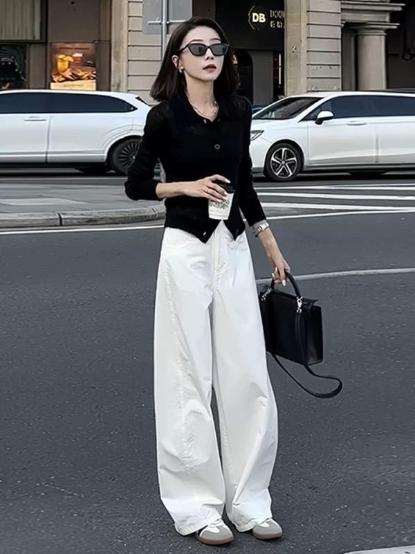 セットアップ レディース 茶系 初秋 韓国風 通勤 ワークスタイル パンツスーツ ポリエステル 無地 長袖 トップス ズボン S M L XL