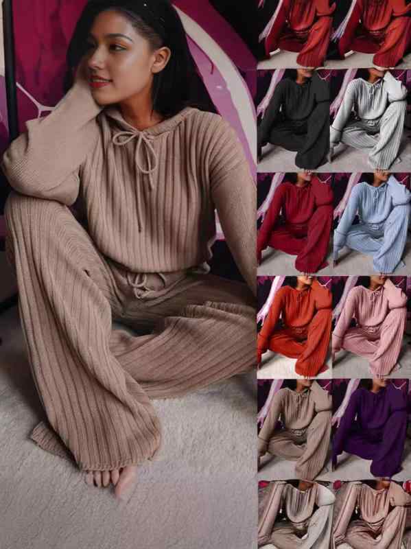 パンツ レディース 秋冬 ストライプ 長袖 パーカー ワイドレッグパンツ セットアップ 部屋着 ルームウェア ポリエステル 再生繊維 カジュアル ブラック グレー パープル ワインレッド オレンジ ピンク スカイブルー コーヒー色