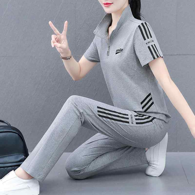 スポーツウェア レディース 2点セット コットン 運動着 ルームウェア 部屋着 長袖 長ズボン ジャージ ゆったり ミセス ファッション 大きいサイズ M L XL 2XL 3XL 4XL 春夏 カジュアル 普段使い 深青色 白色 黒色 灰色