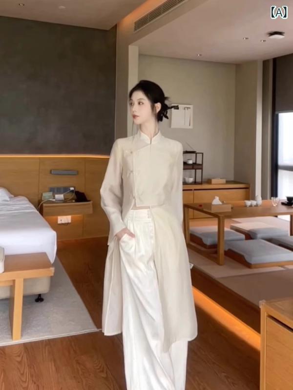 セットアップ レディース チャイナ風 禅意 リラックス 上下セット 2点セット 普段着 部屋着 長袖 ズボン ポリエステル