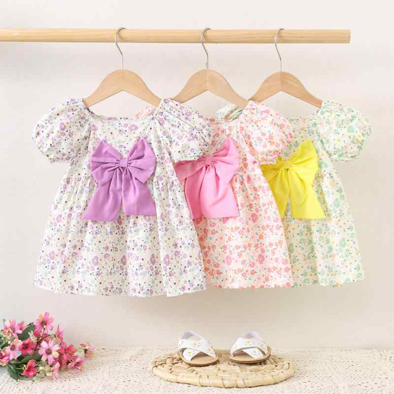 ワンピース ベビー服 女の子 小花柄 半袖 プリンセス チュールスカート 綿 春夏 70 80 90 100cm かわい..