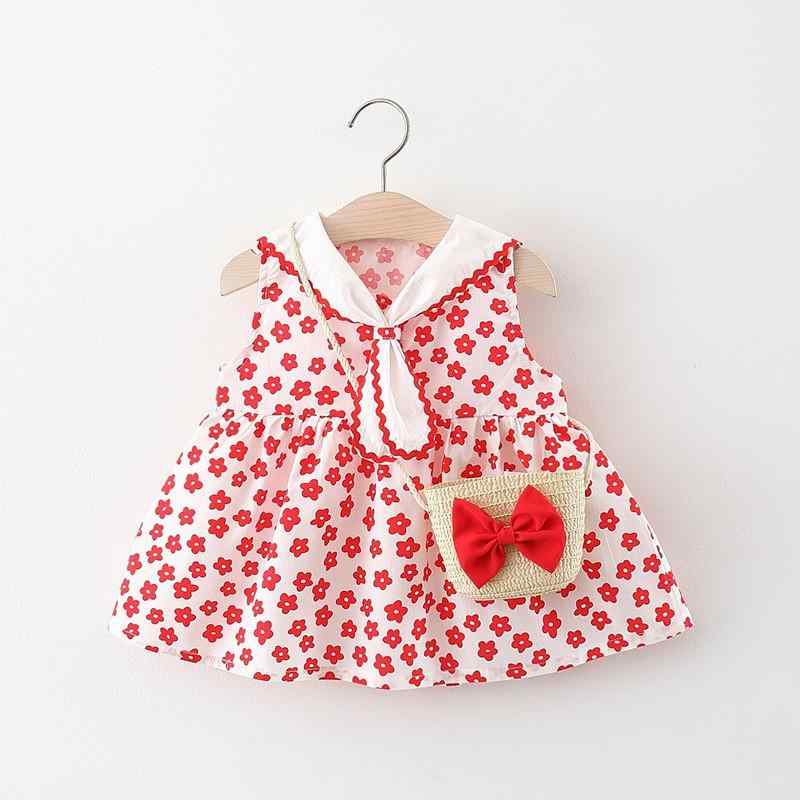 ワンピース キッズ 女の子 小花柄 ノースリーブ プリンセス 竹籠 ショルダーバッグ付き 綿100% かわい..