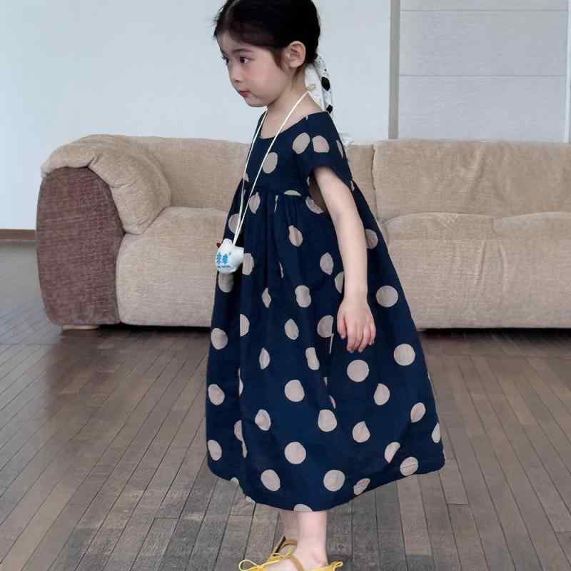 ワンピース キッズ 女の子 子供 水玉 ドット柄 Aライン ノースリーブ 綿100% 快適 涼しい 90cm 100cm 1..