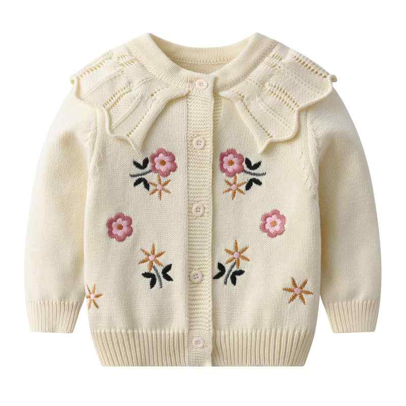 ベビー服 女の子 カーディガン 春秋 ニット 綿100% ニットカーディガン 花柄 刺繍 長袖 幼児 かわいい ..