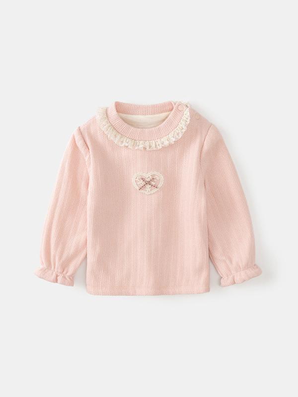 ニット 女の子 秋冬 加絨 厚手 1歳 2歳 3歳 子供 ベビー トップス カットソー プルオーバー かわいい レース 花柄 アイボリー ピンク系 あったか