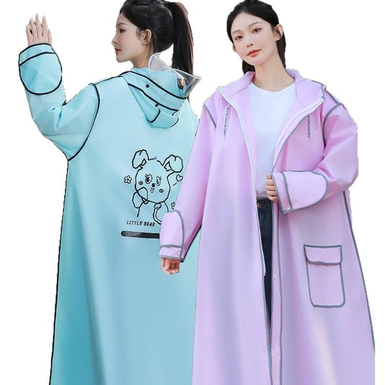 雨具 レインコート レディース EVA 厚手 防水 撥水 リュック対応 ダブルバイザー 袖付き ポンチョ アウトドア 徒歩 旅行 軽量