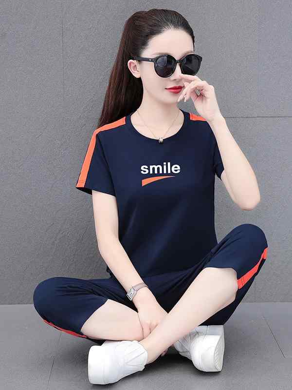 セットアップ レディース 半袖Tシャツ & 7分丈パンツ または 長ズボン スポーツウェア ルームウェア 部屋着 綿混紡 プリント カジュアル 春夏