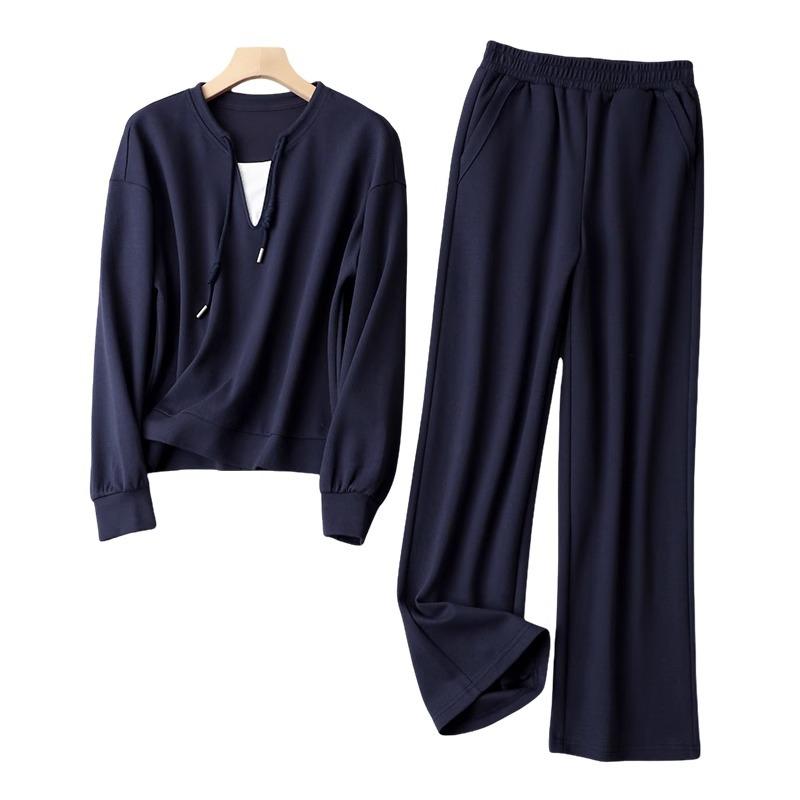 スウェット レディース セットアップ 秋冬 ジャージ 上下セット 部屋着 ルームウェア スポーツウェア 長袖 長ズボン 紺色 ネイビー リラックス ウェア 女性用
