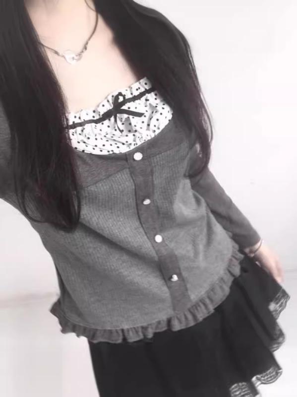 Tシャツ レディース 長袖 秋冬 トップス カットソー コットン レトロ かわいい ガーリー デイリー 普段使い 部屋着 修身