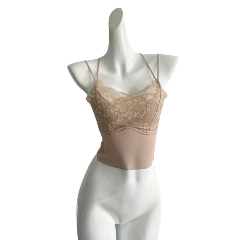 キャミソール レディース レース インナー ブラパッド付き 肌着 トップス ノースリーブ 接触冷感 美背 ..