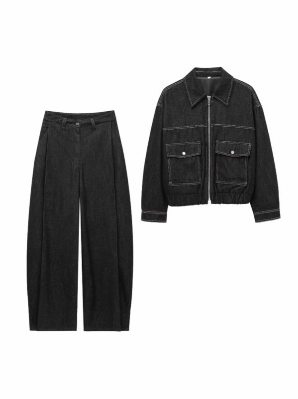 デニム レディース セットアップ デニムジャケット デニムパンツ ジーンズ ジーパン Gパン ゆったり カジュアル 長袖 長ズボン 2点セット ポケット付き 春秋冬