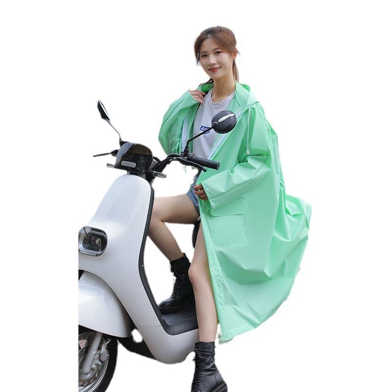 レインコート レディース バイク用 ポンチョ ロング丈 全身 防水 防災 シングル 電動自転車 スクーター サイクル 反射材 ダブルバイザー付き アップルグリー...