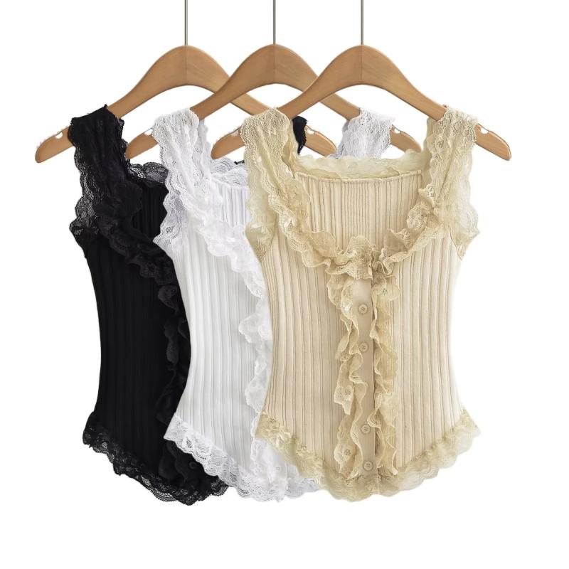キャミソール レディース レース ニット かわいい セクシー 無袖 トップス インナー 重ね着 スリムフィ..