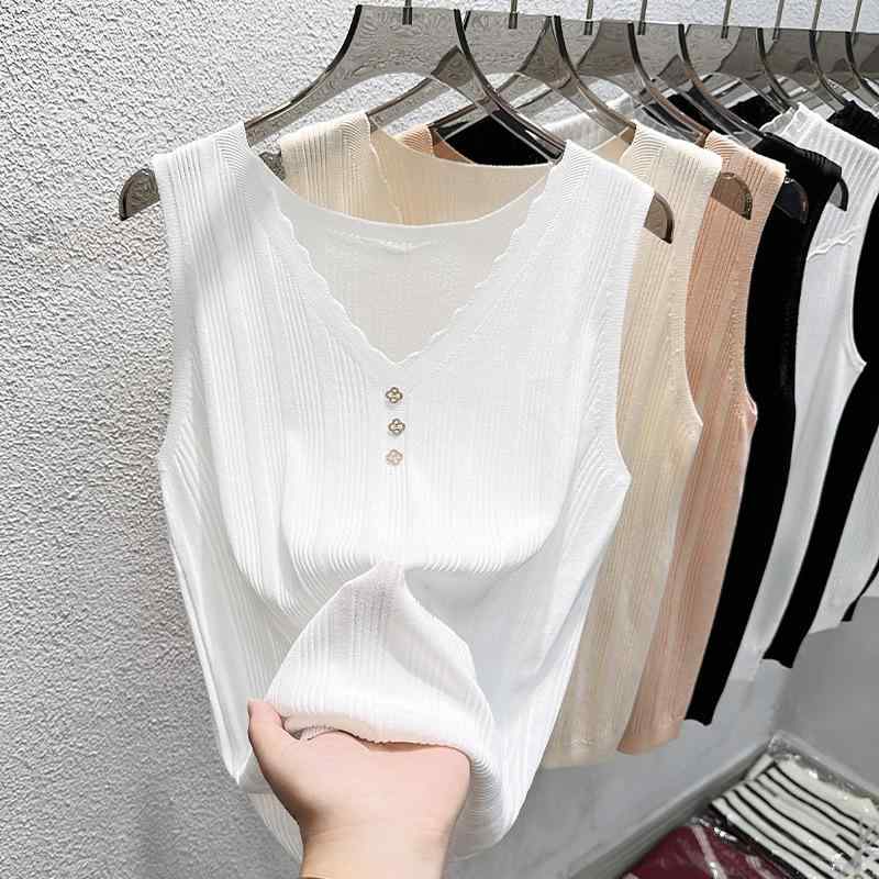 タンクトップ レディース 接触冷感 インナー Tシャツ ノースリーブ ニット トップス 重ね着 スリムフィ..