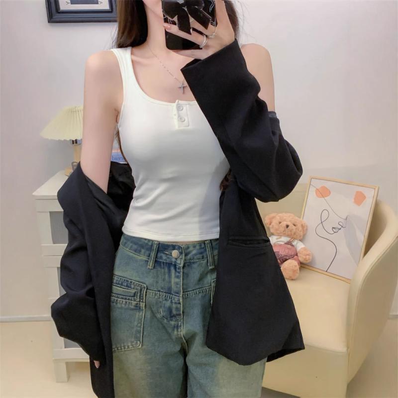 タンクトップ レディース デザイン 吊り下げ インナー コットン リブニット 無地 ブラック ホワイト グ..