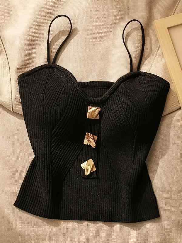 キャミソール レディース ニット ショート丈 トップス インナー ノースリーブ ビスチェ 黒 白 春夏 ス..