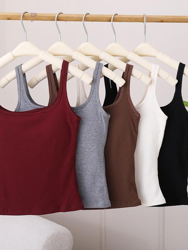 タンクトップ レディース 美胸パッド付き キャミソール インナー スリムフィット ノースリーブ トップ..