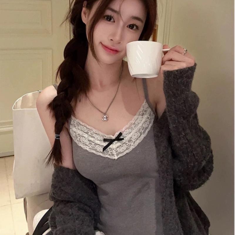 キャミソール レディース 春夏 レース 接触冷感 Vネック 蝶結び 美背 部屋着 インナー トップス カット..