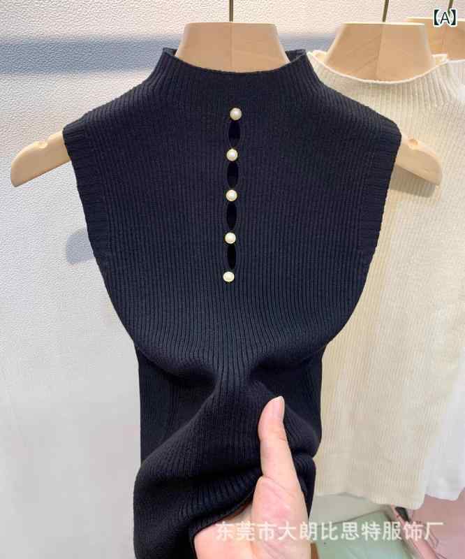 ニットベスト レディース 秋冬 ノースリーブ トップス ハーフネック 無地 ショート丈 プルオーバー カ..