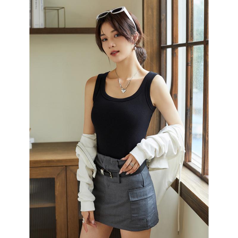 タンクトップ レディース 秋冬 薄手 インナー スリム トップス ショート丈 無地 あったか 綿 ノースリ..