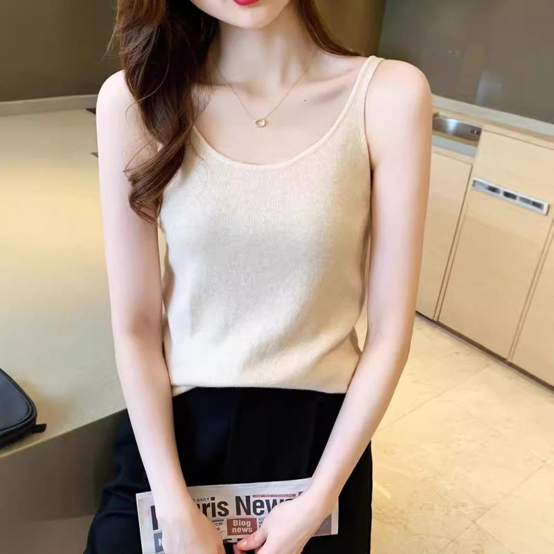 タンクトップ レディース 大きいサイズ 接触冷感 インナー 無袖 トップス ニット ベスト ブラック ホワ..