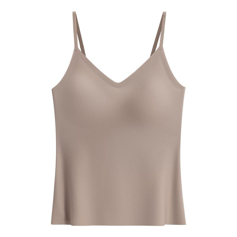 キャミソール レディース Vネック インナー 接触冷感 カップ付き トップス 美背 無縫製 春夏 部屋着 普..