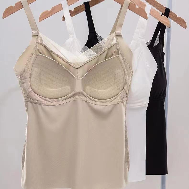 キャミソール レディース 接触冷感 カップ付き ブラトップ Vネック 肌着 インナー 背中見せ 肩紐調節 ..