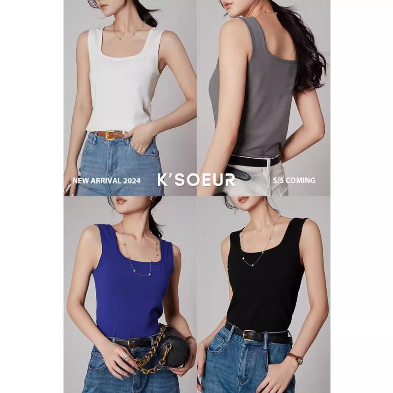 タンクトップ レディース チューブトップ 接触冷感 スリムフィット 配色 ノースリーブ トップス カット..