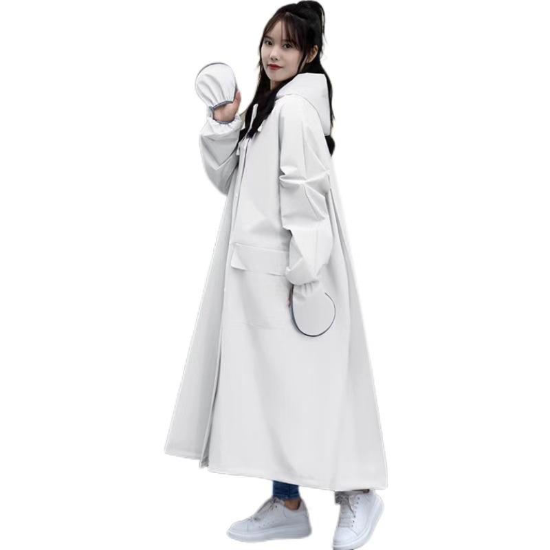 レインコート レディース ポンチョ 全身一体型 ロング丈 防風 防雨 撥水 大人用 徒歩 シングル 電動自転車 袖付き 米白 香芋紫 静謐ブルー