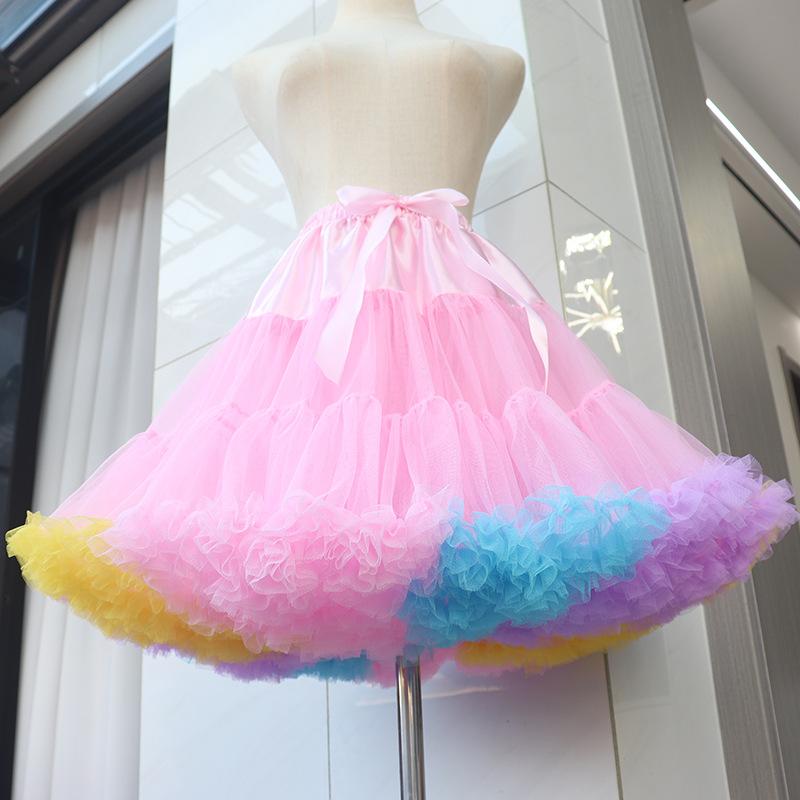 スカート レディース チュールスカート 虹色 レインボー ふんわり ペチコート ショートスカート 無地 40cm 45cm 55cm