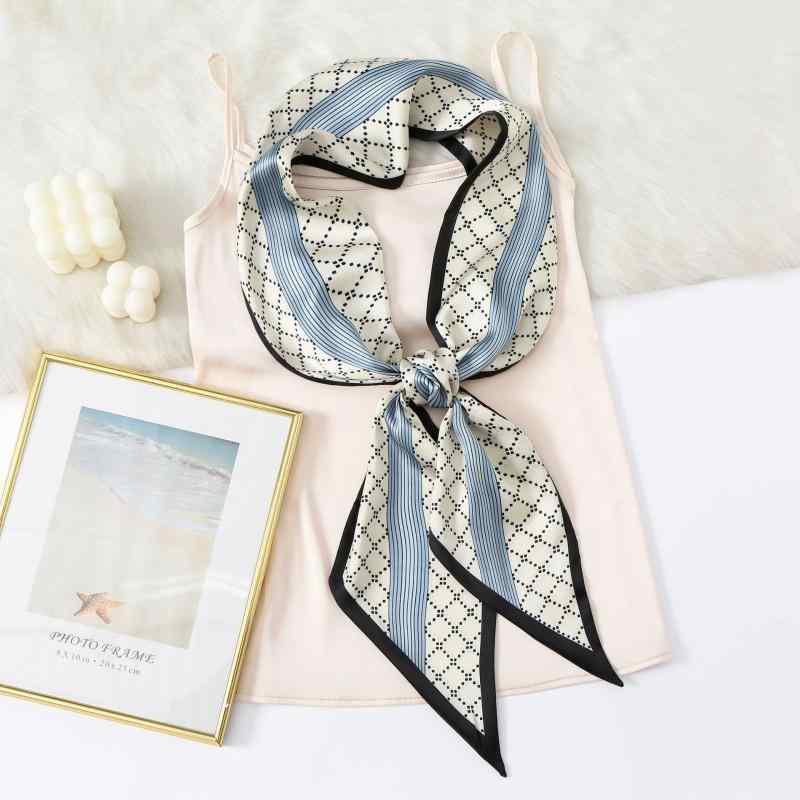 スカーフ レディース 細スカーフ シルクタッチ バッグスカーフ 韓国風 幾何学模様 花柄 春夏 ストライ..