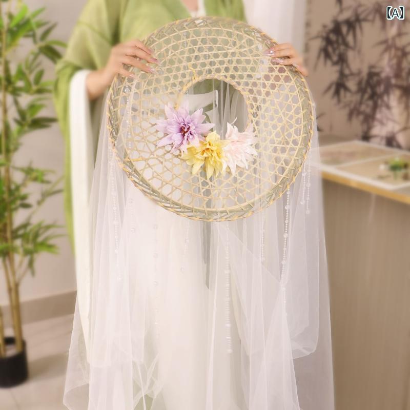 麦わら帽子 コスプレ 竹編み レース付き ハット 舞台 イベント 中国風 無骨