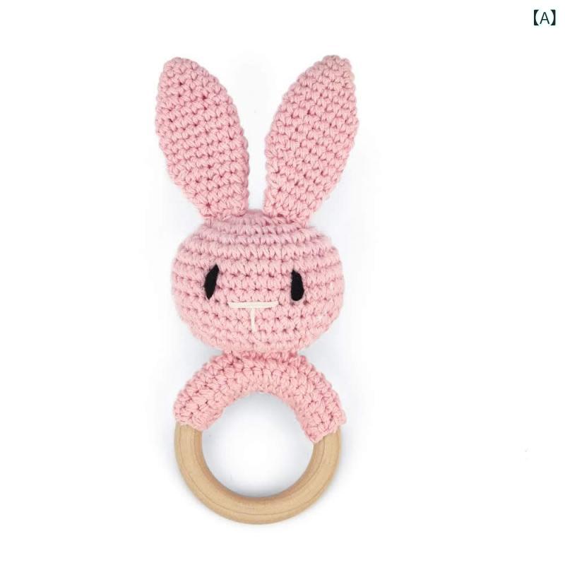 ベビー ラトル ガラガラ おもちゃ 木製 ぬいぐるみ うさぎ シカ クマ ゾウ キツネ ライオン コアラ 中..