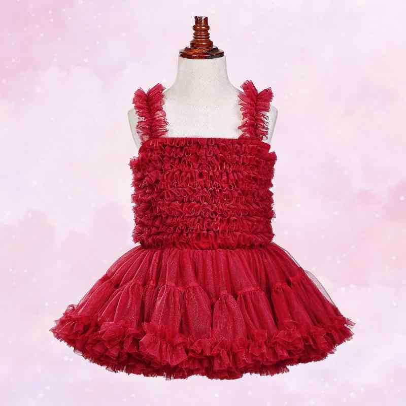 ワンピース キッズ 子供 女の子 チュールスカート チュチュスカート チュール 赤 ワインレッド クリス..