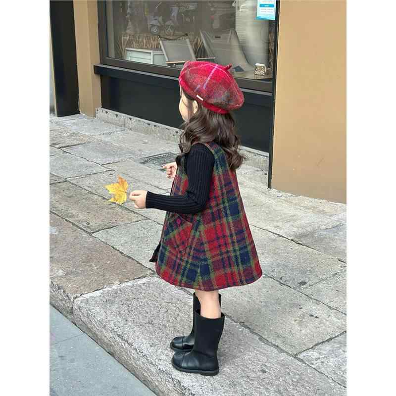 ワンピース 女の子 チェック柄 ジャンパースカート 春秋 毛織 Aライン 新生児 かわいい 普段着 お出か..