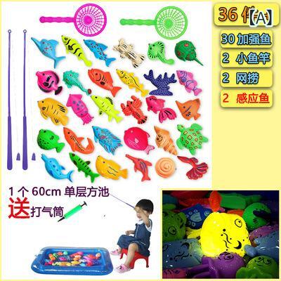 釣り玩具 キッズ 知育玩具 おままごと 魚釣りセット プール付き 魚 アヒル カニ 釣り竿 ネット バケツ..