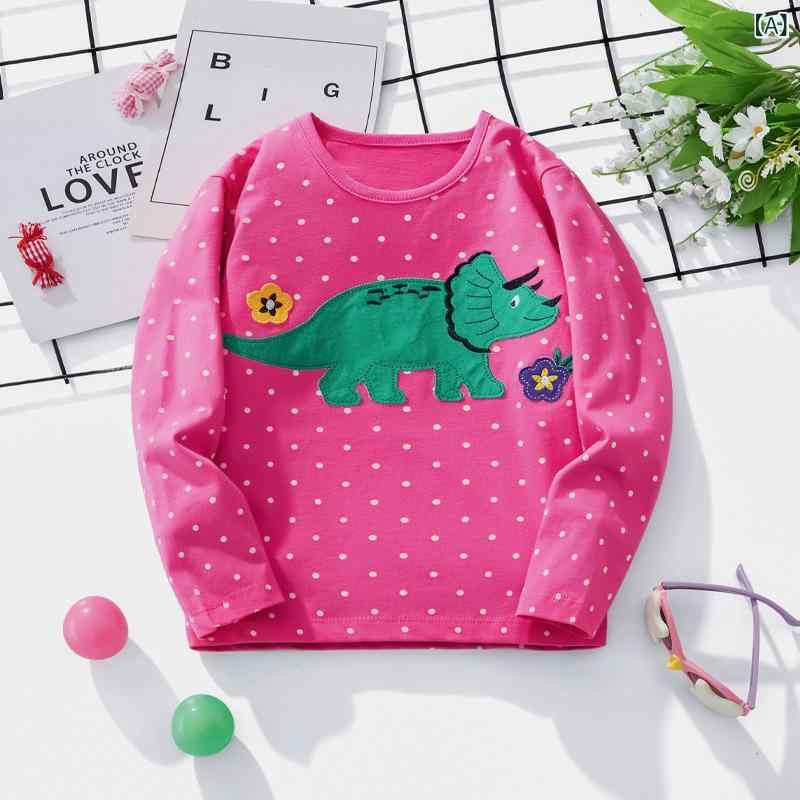 Tシャツ ガールズ 長袖 秋冬 刺繡 花柄 ニット ラウンドネック カットソー 普段使い 通園 通学