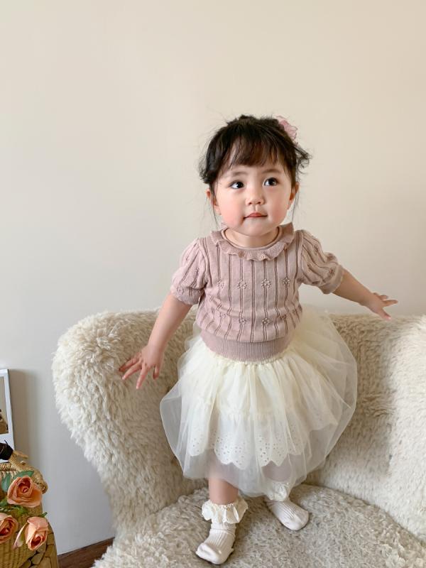 ベビー服 上下セット 韓国風 子供服 女の子 半袖ニット トップス スカート 夏 薄手 かわいい 73 80 90 ..