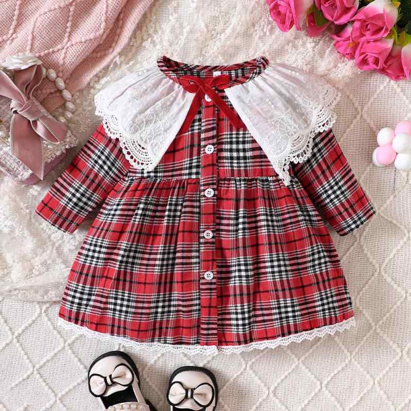 ワンピース 女児 格子柄 春物 子供服 レース襟 プリンセススタイル 6ヶ月 1歳 2歳 向け 幼児 かわいい ガーリースタイル